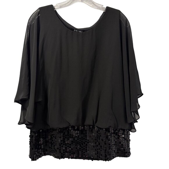 Black Roz & Ali Chiffon Blouse With Sequined Hem Womens Size L Blouse - Picture 1 of 12